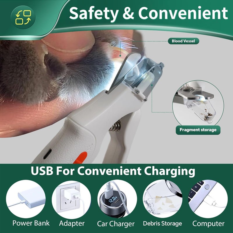 CATPICK 2-in-1 Cat Nail Clippers & Dog Nail Clippers Trimmers for Large Medium Small Dogs Cats Claw Trimmer Quick Sensor and Safety Guard USB Rechargeable with 2 LED Lights Dogs Nail Trimmer - Image 5